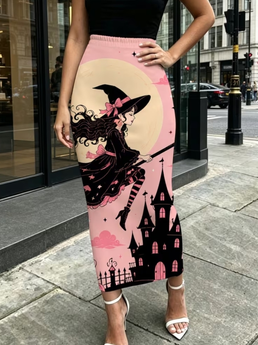Pink Witch Graphic Midi Skirt